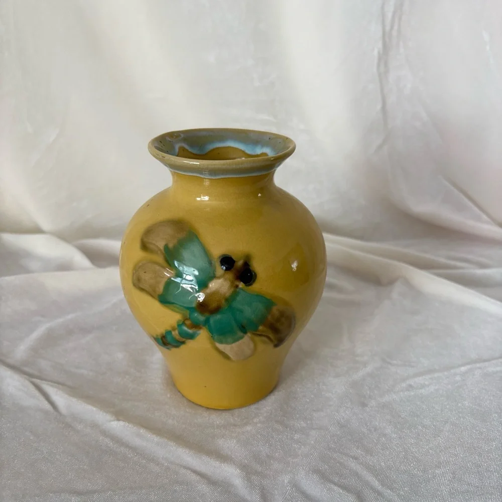 Vintage ceramic dragon fly vase home decor midcentury fairy 70s folk midcentury